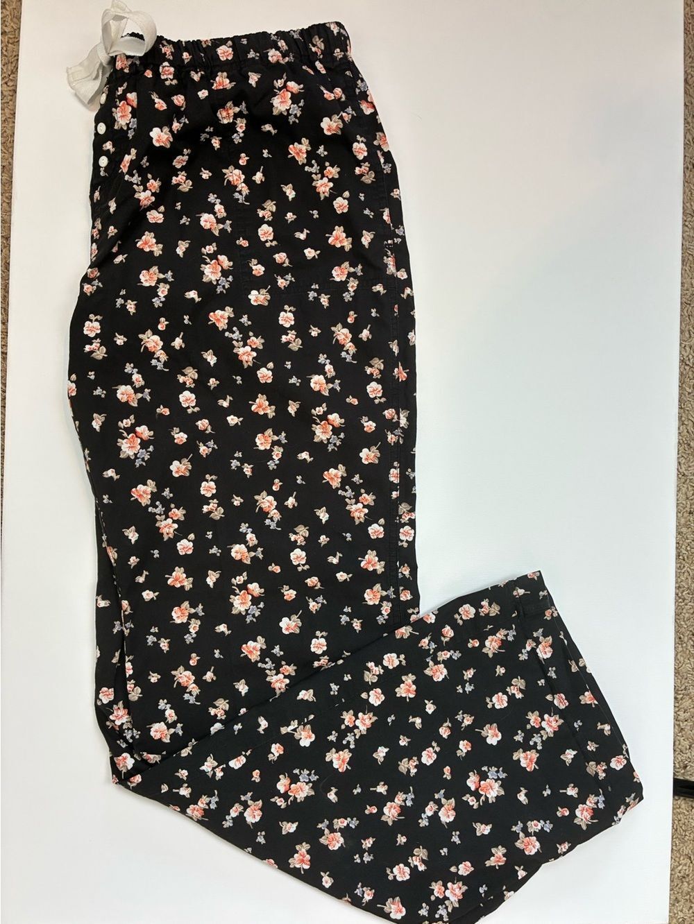 Daniel Buchler Black Floral Lounge Pants with Pink & Cream Blossoms